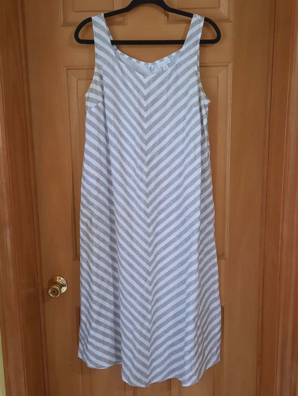 J. Jill Love Linen Chevron Stripe Sleeveless Midi Dress - Medium Petite (MP)